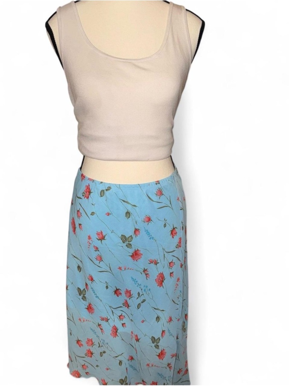 Vintage 90s Blue floral asymmetrical flowy skirt with pink accents - Picture 2 of 10